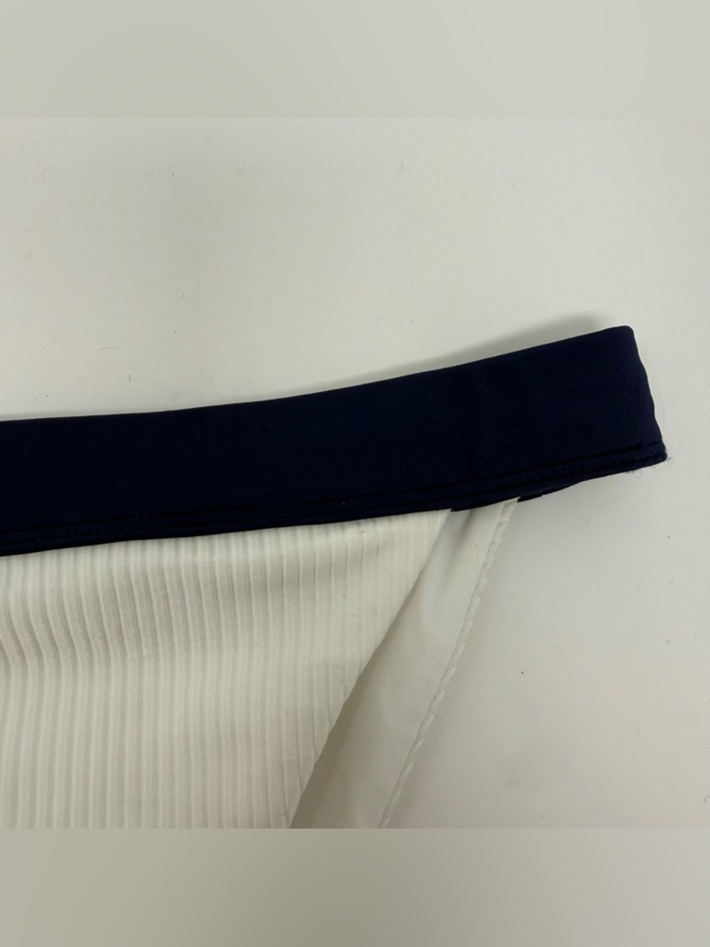 NWT TJ Swim Celeste White & Navy Ribbed Bikini Cheeky Swim Bottoms Size Medium - Picture 6 of 11